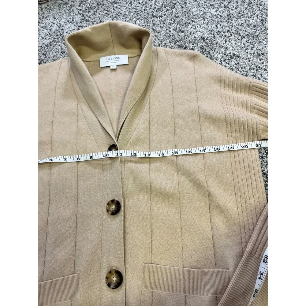LA LIGNE New York Beige Ribbed Knit Shawl Collar Cardigan‎ Cashmere Sweater XS